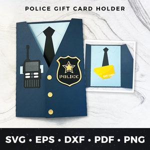 Portatarjetas de regalo de policía svg, Tarjeta de uniforme de policía svg, Tarjeta de regalo de aplicación de la ley pdf, Tarjeta de cumpleaños de policía png, Portatarjetas de regalo de oficial, Cop svg