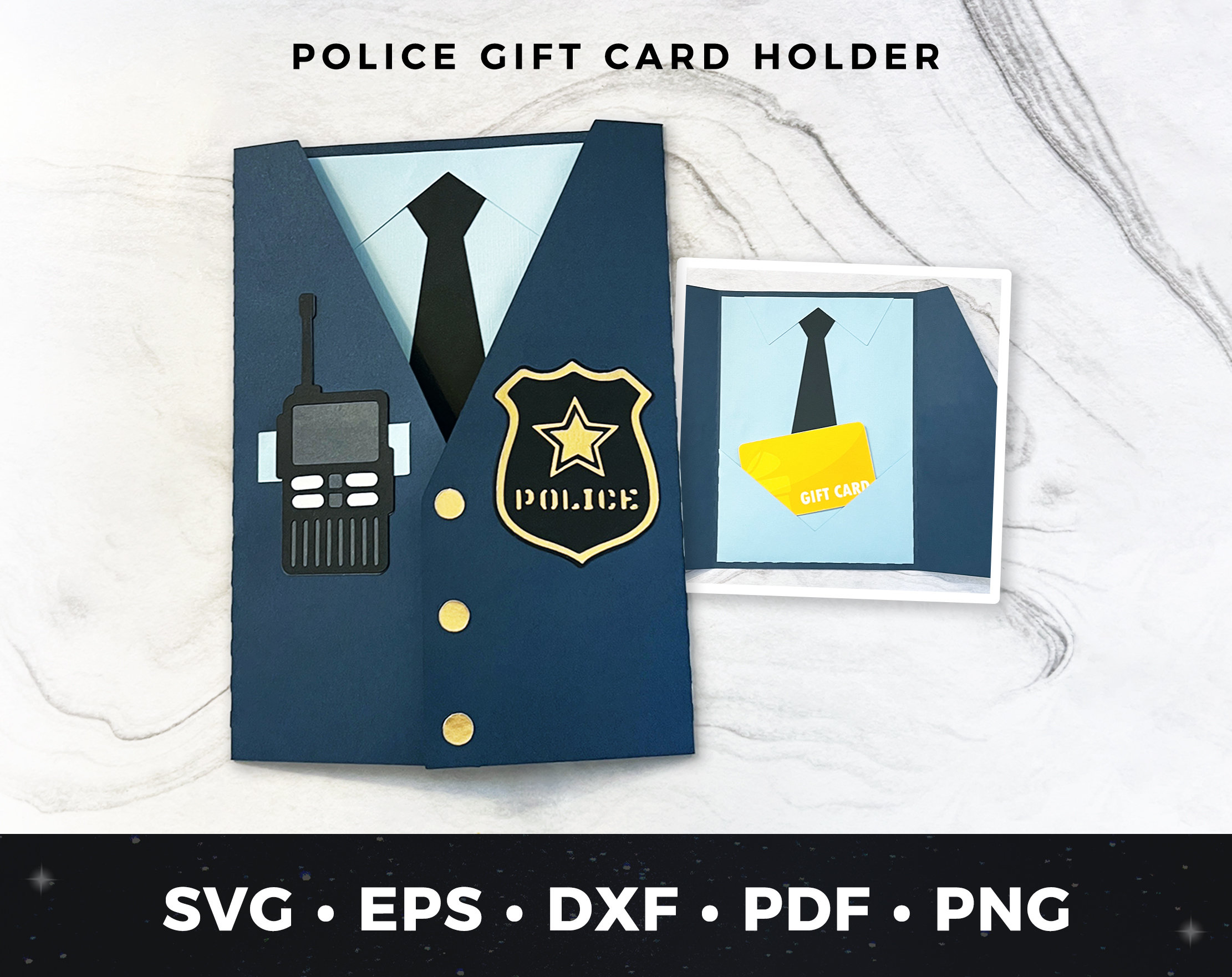 Police Gift Card Holder svg, Cop Uniform Card svg, Law Enforcement Giftcard pdf, Police Birthday Card png, Officer Giftcard Holder, Cop svg