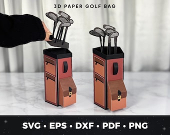 3D Paper Golf Bag SVG, Golf Bag Gift Box, 3D Golf Favor Box Template, DIY Golfer Gift Box, Cricut Paper Golf Bag SVG, Sports Party Treat Box