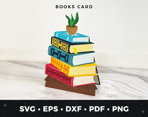 Stack of Books Greeting Card SVG, Book Lover Card, DIY Library Card, Bookish Birthday Card, Reading Gift Card, Book Collection SVG