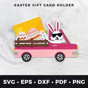 Süßer Oster-LKW-Geschenk-Kartenhalter SVG | Ostergeschenk Kartenhalter geschnitten, Ostergeschenk svg, Osterkarte svg, DIY Ostergeldhalter Cut Datei pdf