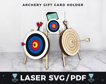 Archery Gift Card Holder Laser SVG, Wood Archery Gift, Money Holder, Bullseye Birthday Gift, Archery Lover Gift, Laser Wood Keepsake