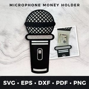 Porta soldi microfono, scheda microfono svg, file di taglio microfono, cantante svg, scheda microfono, regalo per cantante, scheda fai da te per cantanti