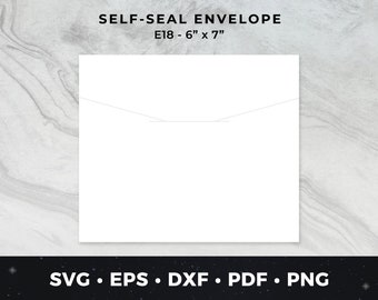 May include: A white self-seal envelope with a flap. The envelope is 6 inches by 7 inches and is labeled "E18 - 6" x 7".