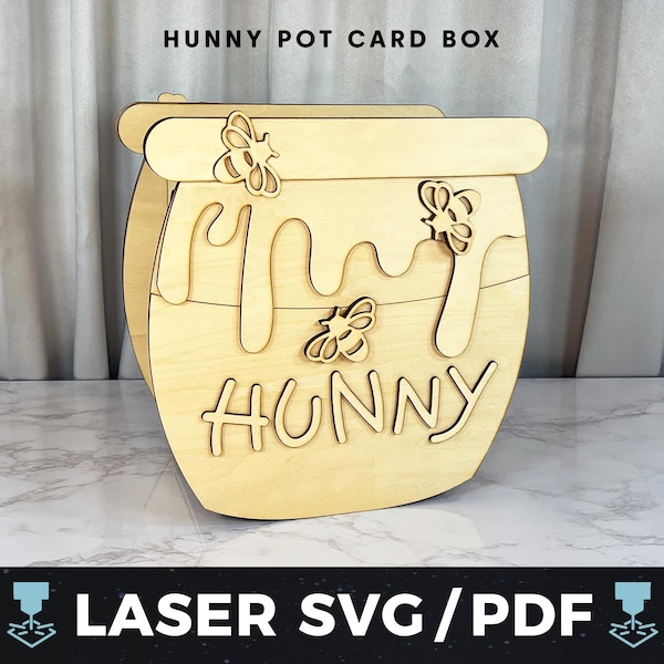 Laser Cut Hunny Pot Card Box File, DIY Winnie the Pooh Card Holder SVG, Storybook Wooden Card Box, Glowforge xTool File, Baby Shower Decor