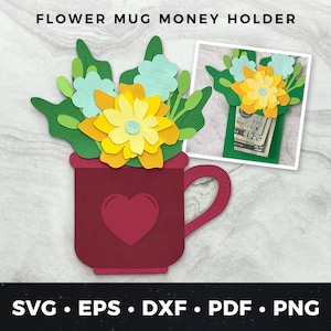 Blumenstrauß Geldhalter, Blumenstrauß Geldhalter, DIY Danke-Karte, Dankeschön Geldhalter, Danke svg, Blumenbecher Karte Schnittdatei