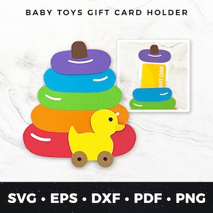 ベビーシャワー ギフト カード ホルダー svg、ベビー おもちゃ ギフト カード ホルダー、DIY ベビーシャワー カード、新生児ギフト、かわいいベビーギフト カード カット ファイル pdf eps