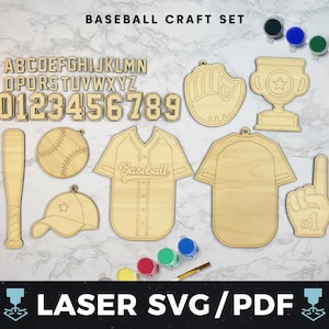 Baseball Ornament Set Laser SVG, Baseball Decor Cut File, Kids Baseball Craft, Sports Party Decor, Laser Wood Baseball Ornaments, Play Ball
