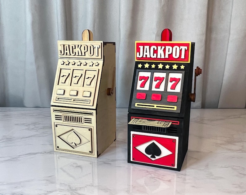 Slot Box Drawing Slot Machine Money Box Laser Cut File, 3D Casino Favor SVG, Vegas Party ...