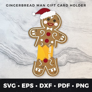 Lebkuchen Mann Geschenk Kartenhalter svg, Lebkuchen Mann Cut File svg, Weihnachtsgeschenk Kartenhalter Cut File svg, DIY Urlaub Geschenk Kartenhalter