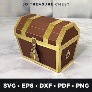 3D Paper Treasure Chest SVG, Treasure Gift Box Template, Pirate Party Favor Box, Pirate Treasure Favors, DIY Treasure Box, Paper Treasure