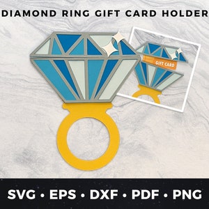 Porta-cartão de presente de noivado, anel de diamante, porta-cartão de presente de chá de panela, presente de noiva svg, cartão de presente de recém-casado svg, cartão de anel de diamante svg