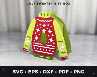 Ugly Sweater Gift Box SVG, 3D Christmas Sweater Favor Box pdf, DIY Holiday Treat Box, Cricut Ugly Sweater Party Box SVG, Christmas Favors