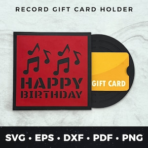 Porta-cartão de presente de disco de vinil svg, arquivo de corte para porta-cartão de presente, cartão de aniversário faça você mesmo, cartão de aniversário de disco vintage svg, arquivo de corte de disco de vinil 01