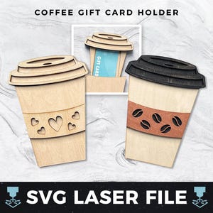 Porta-cartão-presente de café SVG, Laser de xícara de café svg, Presente para amantes de café pdf | Porta-cartão-presente de madeira a laser SVG, Arquivo de corte pronto a laser svg, PDF