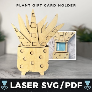 Plant cadeaukaarthouder laser SVG, sappige cadeaubon pdf, tuinieren geldhouder, plantenliefhebber aandenken, laser houtplant cadeau