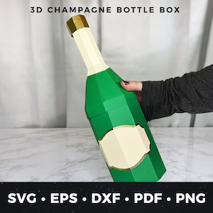 Champagnerflasche Geschenkbox SVG, 3D Papier Champagnerflasche Geschenkbox, Feier Geschenkbox, Silvester Dekor, Hochzeit, DIY Cricut Cut Datei