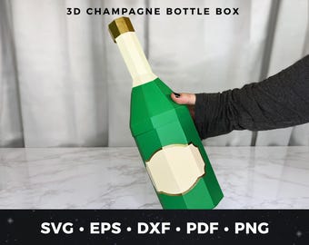 Champagne Bottle Gift Box SVG, 3D Paper Champagne Bottle Favor Box, Celebration Gift Box, New Year's Eve Decor, Wedding, DIY Cricut Cut File