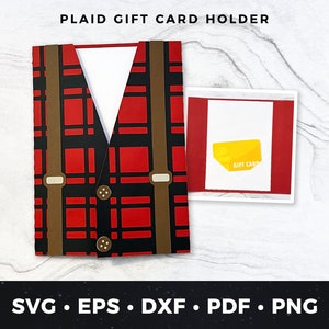 Portatarjetas de regalo de leñador svg, Portatarjetas de regalo a cuadros, Tarjeta de leñador, Tarjeta de cumpleaños a cuadros, Tarjeta de agradecimiento a cuadros en formato pdf, Archivo de corte, Regalo rústico