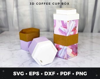 Kaffeetasse Geschenkbox SVG, 3D Heißgetränketasse Vorlage, To Go Cup Favor Box, Latte Cup SVG, DIY Papierkaffeetasse Handwerk, Hot Cup Treat Box pdf