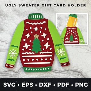 Porta-cartão de presente de Natal svg, Porta-cartão de presente de suéter feio faça você mesmo svg, Porta-dinheiro svg, Cartão de suéter feio, Cartão de suéter de Natal feio svg