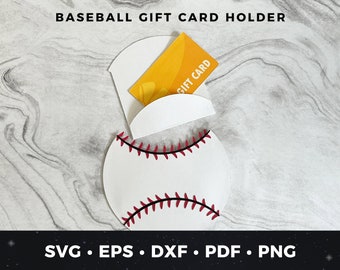 May include: A white baseball-shaped gift card holder with red stitching. A yellow gift card is partially inserted into the holder. The text "GIFT CARD" is printed on the gift card.