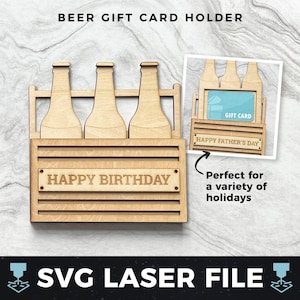 Bier sixpack-cadeaukaarthouder svg, Vaderdag cadeaukaarthouder, verjaardag | Laserhout cadeaukaarthouder SVG, laserklaar gesneden bestand svg, pdf