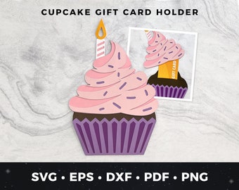 Cupcake Gift Card Holder svg, Birthday Giftcard Holder svg, DIY Birthday Card, Bday Gift Card Holder, Cup cake Gift Card svg DIY Paper Craft