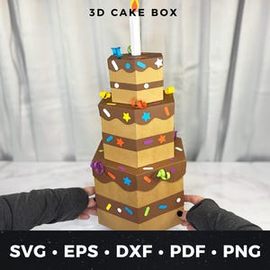 Caja de regalo para pastel de cumpleaños 3D SVG, plantilla de caja de regalo para pastel de 3 niveles, centro de mesa grande para pastel de fiesta, caja de papel para pastel Cricut, caja de regalo para cumpleaños SVG