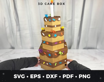 3D Birthday Cake Gift Box SVG, 3 Tier Cake Favor Box Template 3D Birthday Cake Gift Box SVG, 3 Tier Cake Favor Box Template