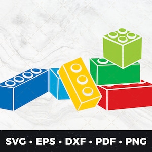 May include: A set of five colourful plastic toy building blocks. The blocks are stacked on top of each other. The blocks are blue, yellow, green, and red.