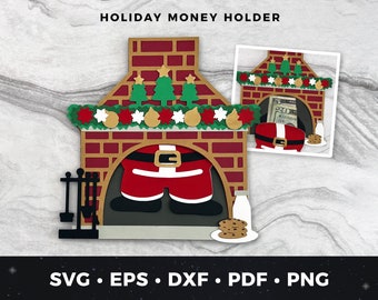 Portamonedas navideño svg, Portamonedas con chimenea de Papá Noel svg, Portamonedas navideño de Papá Noel svg, Archivo de corte de dinero navideño, Regalo de Navidad svg