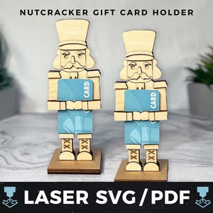 Porta-cartão-presente quebra-nozes Laser SVG, Porta-cartão-presente de Natal PDF, Presente de Natal DIY, Quebra-nozes de madeira a laser, Lembrança de cartão-presente quebra-nozes