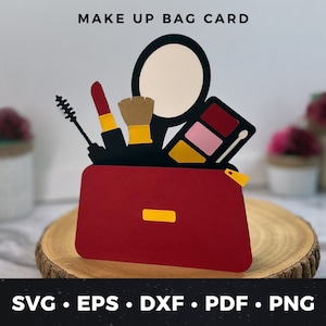 Cartão de maquiagem Svg, Cartão de aniversário de maquiagem svg, Arquivo de corte de bolsa de maquiagem svg, Cartão de maquiagem svg, Vale-presente de maquiagem, Arquivo de corte de cartão de aniversário de maquiagem
