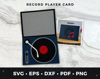 Tarjeta de cumpleaños con reproductor de discos de vinilo svg, archivo de corte de disco de vinilo, tarjeta de cumpleaños con disco de bricolaje, tarjeta de cumpleaños con disco vintage svg, disco de vinilo svg