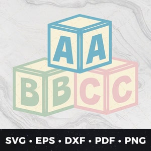Blocos de bebê svg, Bloco de construção png, Brinquedo de bebê pdf, Arquivo de corte de blocos de bebê, Arquivo de impressão de blocos de bebê, Clipart de blocos ABC Gráfico eps png dxf