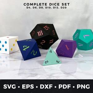 3D Paper Dice Bundle SVG, Full Polyhedral Dice Set (D4, D6, D8, D10, D12, D20), Game Night Decor, DnD Dice SVG, Cricut RPG Dice Templates