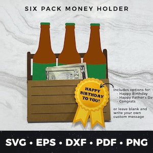 Biergeldhouder svg, sixpack, bier Vaderdagkaart bierverjaardagskaart, sixpack-kaart DIY-verjaardagskaart, geldhouder svg, Vaderdag