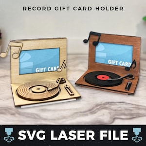 Schallplattenspieler Geschenk Kartenhalter svg, Vintage Schallplatte Geschenk Kartenhalter | Laser Holz Geschenk Kartenhalter SVG, Laser bereit geschnitten Datei svg, PDF