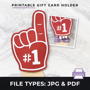 Printable Foam Finger Gift Card Holder, DIY Coach Gift, Number One Fan | DIY Print at Home Gift Card Holder, Printable Gift Card Holder pdf