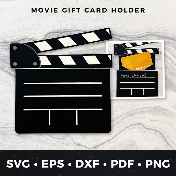 Movie Film Clapboard Gift Card Holder svg, Movie Gift Card Holder svg, Film svg, Movie Clap Board Cut File, Movie Birthday Card svg, Movies