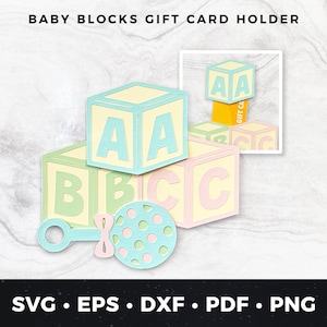 Porta-cartão-presente Baby Blocks svg, Porta-cartão-presente para chá de bebê, Cartão de chá de bebê faça você mesmo, Presente para novo bebê, Cartão-presente fofo para bebê Arquivo de corte pdf eps
