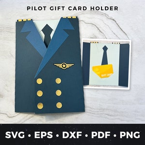 Porta-cartão-presente de piloto svg, Cartão de aviador svg, Cartão de aniversário de piloto, Porta-cartão-presente de avião, Cartão de voo, Cartão de companhia aérea, Cartão de uniforme de piloto