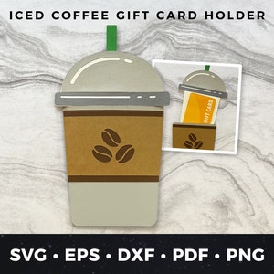 Portatarjetas de regalo de café helado, Tarjeta de regalo de café helado, Archivo de corte de tarjeta de café helado, Archivo de corte de café helado, Café helado svg, Portamonedas DIY svg 2