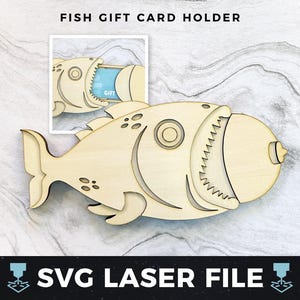 Vis cadeaukaarthouder svg, DIY houtvissen cadeaukaarthouder, visser | Laserhout cadeaukaarthouder SVG, laserklaar gesneden bestand svg, pdf
