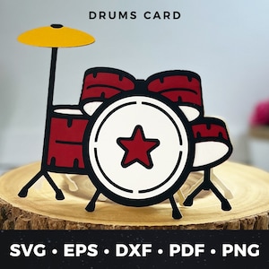 Drumset kaart svg, drums svg, drums kaart gesneden bestand, DIY drumkaart, DIY drummer cadeau, drumleraar kaart svg, drumliefhebber svg, drums gesneden bestand