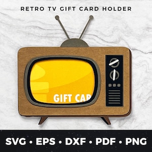 Porte-carte cadeau TV rétro SVG, carte TV vintage SVG, cadeau TV rétro bricolage, porte-carte cadeau amateur de télévision, carte TV des années 80 png, télévision rétro pdf