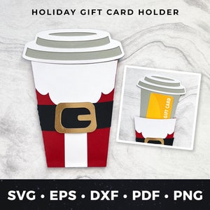 Porta-cartão-presente de Papai Noel de Natal svg, Porta-cartão-presente de Natal Arquivo de corte, Porta-cartão-presente de café Papai Noel svg, Porta-cartão-presente de Natal svg