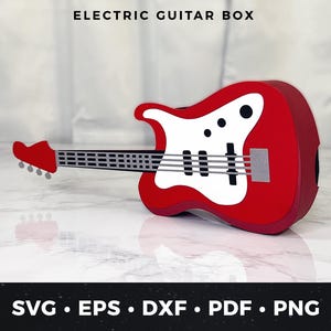 Scatola portaconfetti con chitarra elettrica in formato SVG, modello per scatola regalo con chitarra 3D, scatola regalo di compleanno per rock star in formato Cricut SVG, bomboniere in carta per feste musicali, artigianato con chitarra