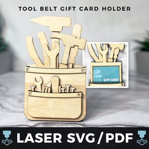 Porta-cartão-presente para cinto de ferramentas Laser SVG, PDF de presente para faz-tudo DIY, porta-dinheiro para mecânico, cartão-presente para ferramentas, lembrança para cinto de ferramentas de madeira a laser